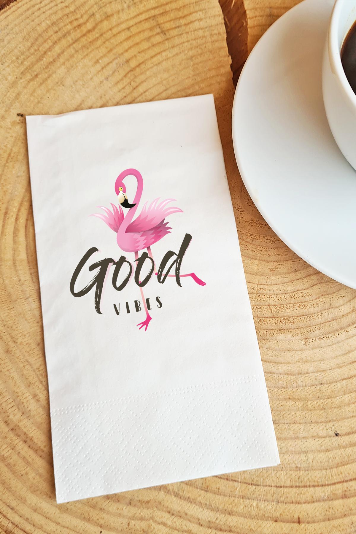 Pekshop Flamingolu Good Vibes Desenli Sunum Kağıt Peçete 20'li