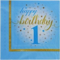 Depposıte1 Yaş Happy Birthday Desenli Mavi Kağıt Peçete 20'li
