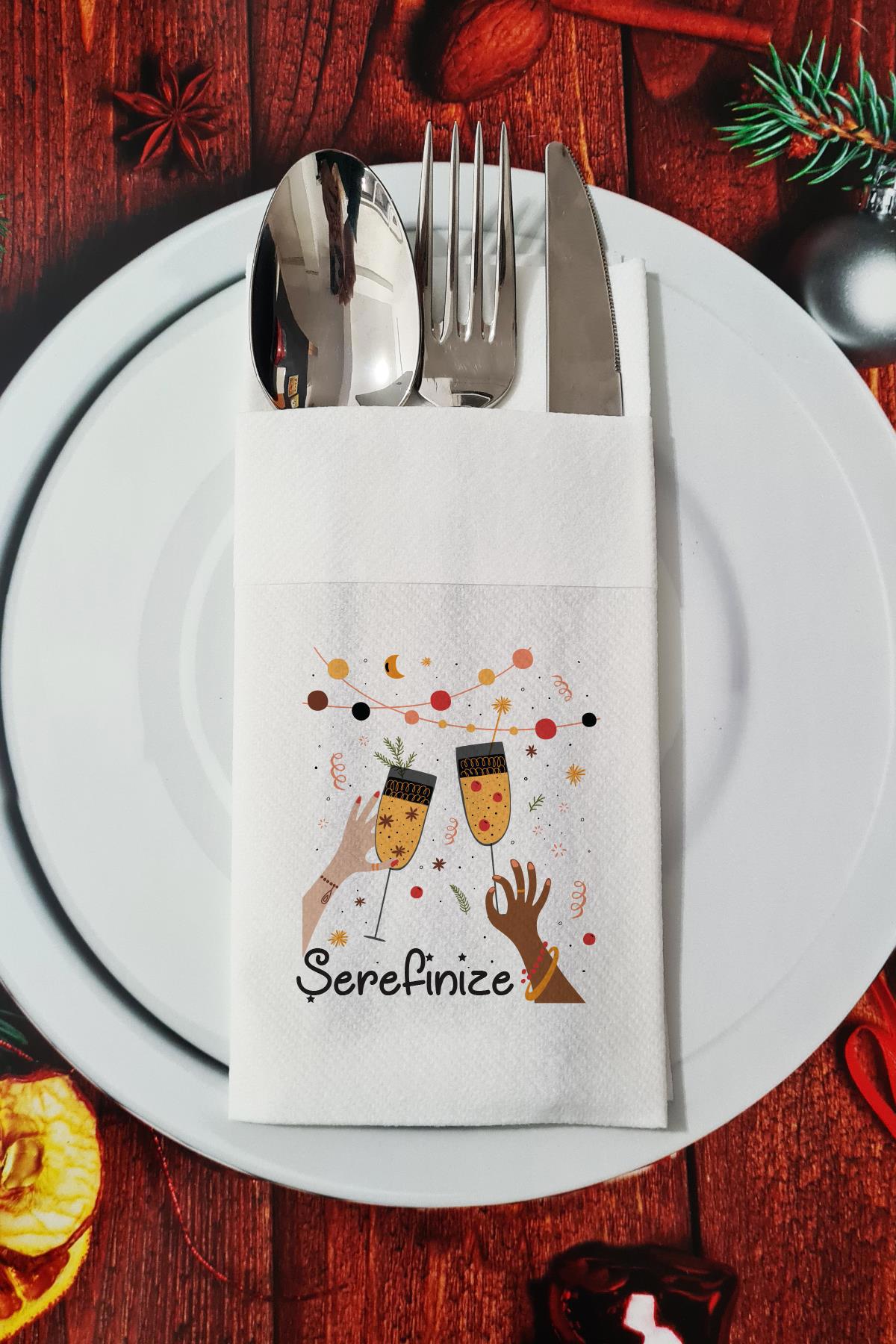 Pekshop Şerefinize Desenli Sunum Yılbaşı Kağıt Peçete 6'lı