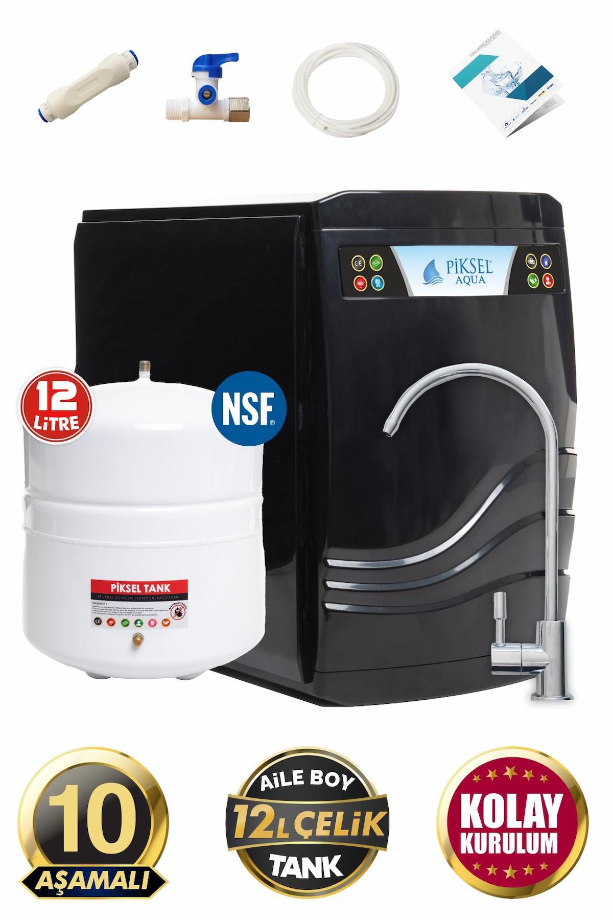 Piksel Aqua 10 Aşamalı 12 lt Kapalı Kasa Pompasız Tezgah Altı Su Arıtma Cihazı