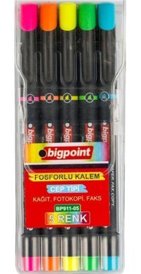 Bigpoint 5'li Renkli Fosforlu Kalem Seti