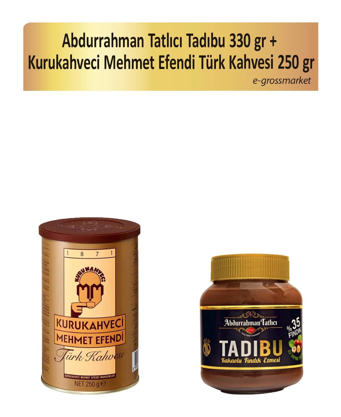 Abdurrahman Tatlıcı Tadıbu Kakaolu Fındık Ezmesi 330 gr + Kurukahveci Mehmet Efendi Türk Kahvesi 250 gr