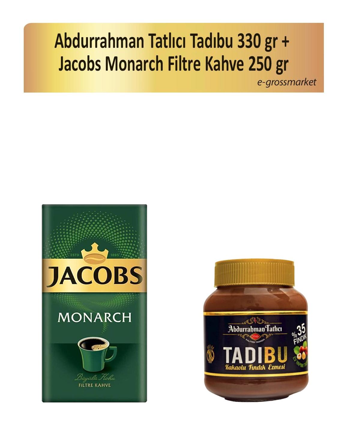 Abdurrahman Tatlıcı Tadıbu Kakaolu Fındık Ezmesi 330 gr + Jacobs Monarch Filtre Kahve 250 gr