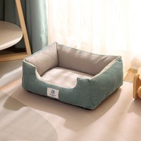 Lebeigo Yıkanabilir Tek Fonksiyonlu Minder Kedi Yatağı Krem-Yeşil