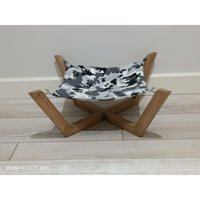 Ladin Ayaklı Yıkanabilir Tek Fonksiyonlu 20x50 cm Hamak Kedi Yatağı Beyaz-Pembe