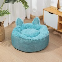 Lebeigo Kedi Kulaklı Yıkanabilir Tek Fonksiyonlu Minder Kedi Yatağı Mavi
