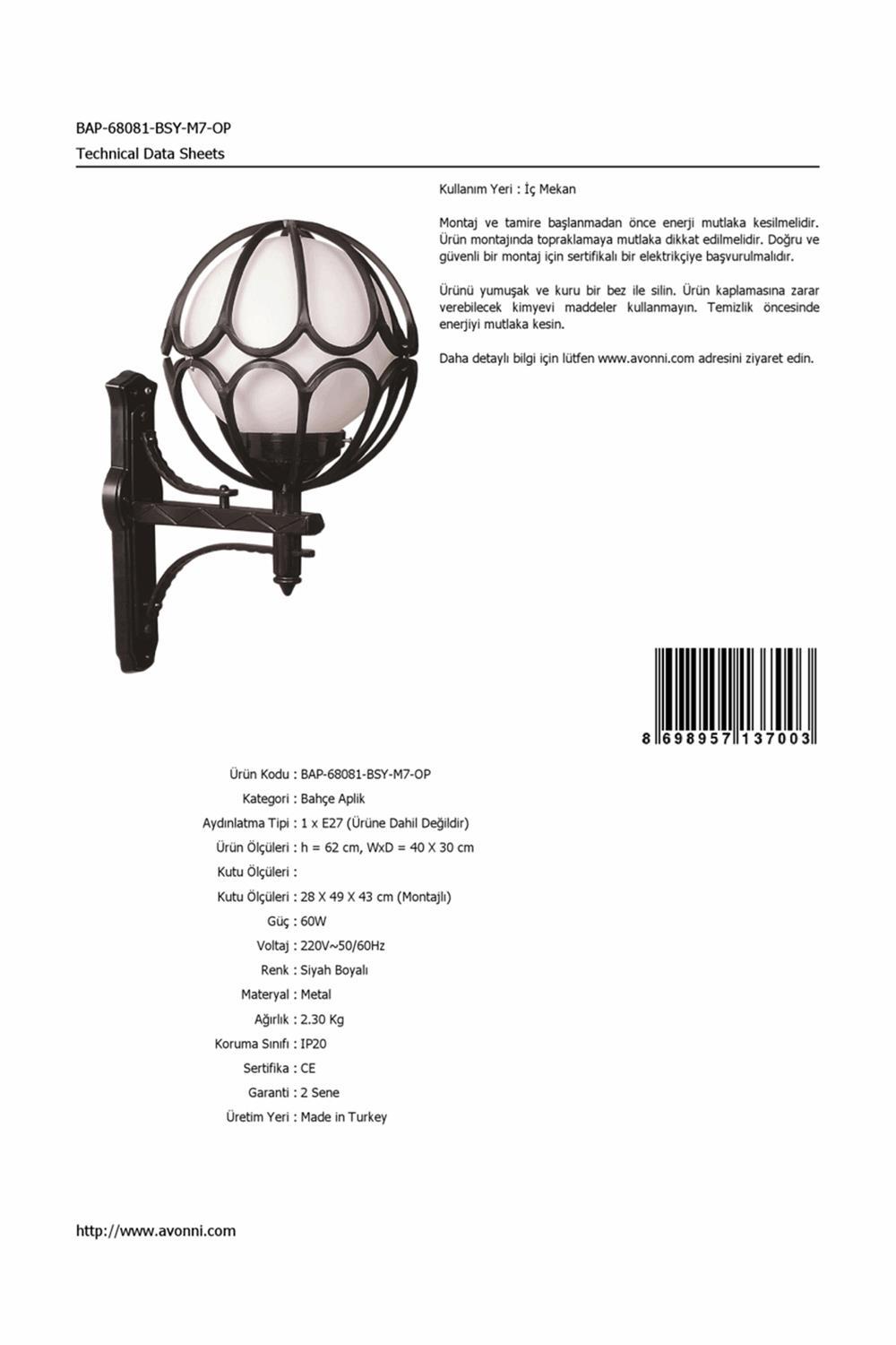 Avonni Bap-68081-Bsy-M7-Op Tekli Metal Aplik Siyah