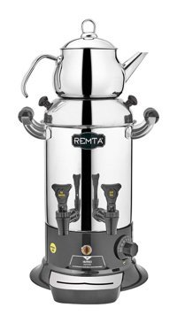 Remta R25 Mini 900 W 5 lt Su Kapasiteli Çelik Çift Demlikli Çift Musluklu Çelik Elektrikli Semaver İnox