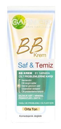 Garnier Saf Ve Temiz Problemli ve Yağlı Ciltler İçin Su Bazlı Sivilce Yapmayan BB Krem Orta Ton