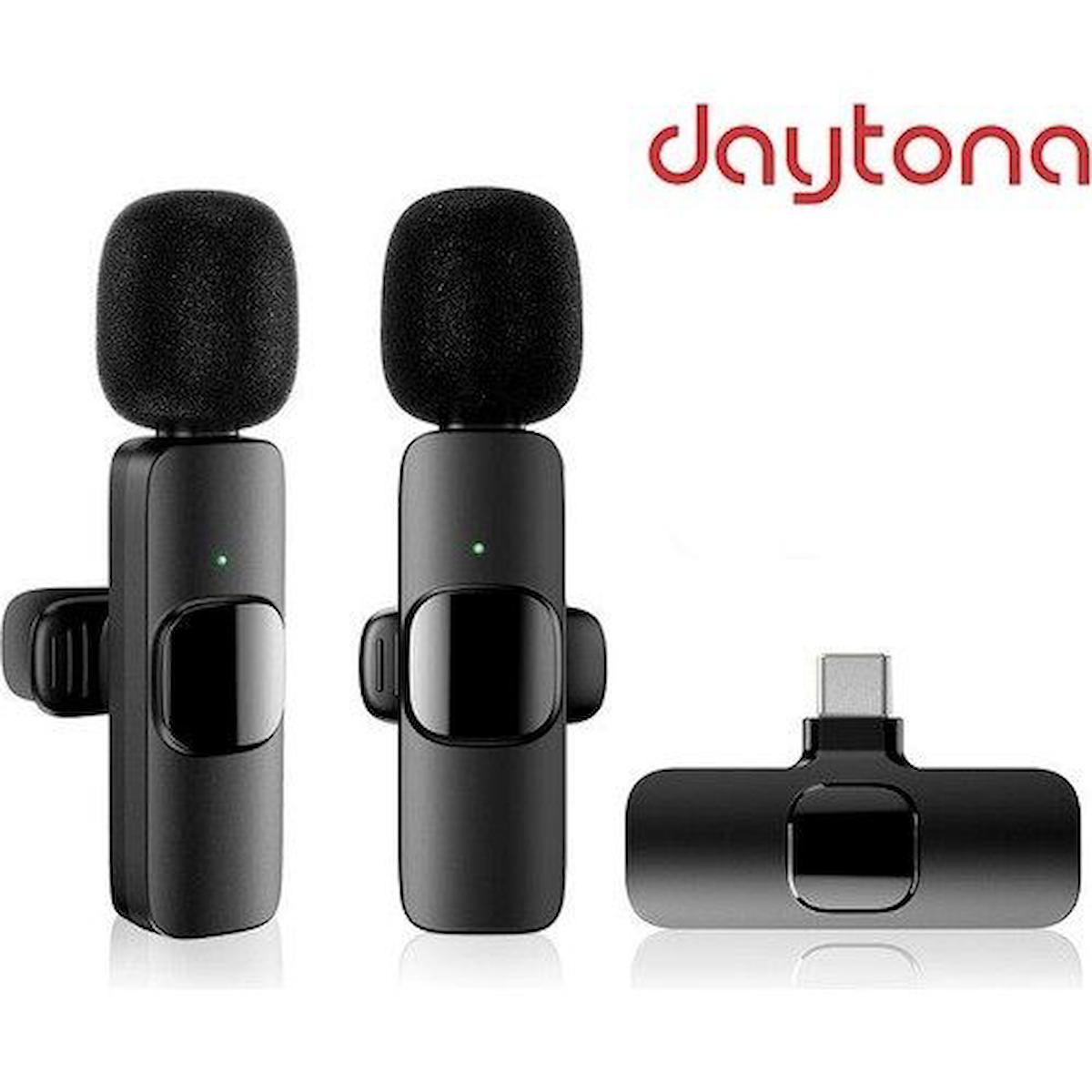 Daytona K9-T2 Profesyonel Type C Kablosuz Bluetooth Yaka Mikrofonu Siyah