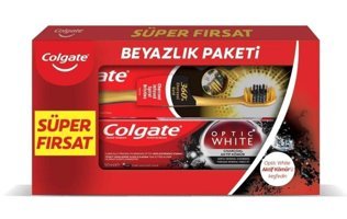 Colgate Optic White Naneli Organik Florürlü Diş Macunu 50 ml + Extra Clean Diş Fırçası Seti