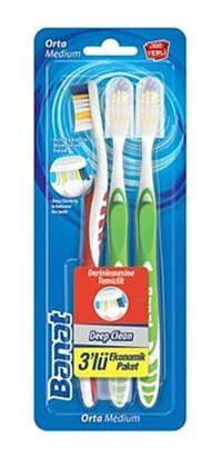 Banat Deep Clean 3'lü Set Orta Manuel Diş Fırçası Kırmızı Yeşil