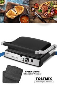 Goldmaster Tostmix 6 Dilim Granit Çıkartılabilir Plaka Tek Yönlü 2000 W Izgaralı Siyah Tost Makinesi