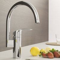 Grohe Eurosmart New Evye Kuğu Çift Girişli Aç Kapa Eviye Bataryası Gümüş