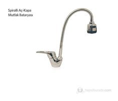 Arçe Spiralli Kuğu Çift Girişli Aç Kapa Eviye Bataryası Gümüş