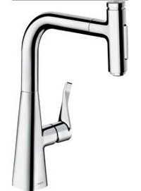 Hansgrohe Metris Select M71 73817000 Kuğu Çift Girişli Aç Kapa Eviye Bataryası Gri