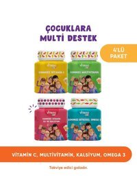 Vitago Kids Gummies Vitamin C + Kids Gummies Multivitamin Multimineral + Kids Gummies Vitamin D3 Kalsiyum + Kids Gummies Omega 3 Doğal Meyve Yetişkin Vitamin 150 ml