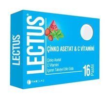 Lectus Çinko Asetat & C Vitamini Aromasız Yetişkin Vitamin 16 Pastil