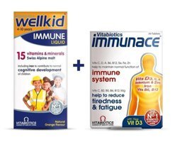 Vitabiotics Wellkid Immune Multivitamin + Immunace Aromasız Yetişkin Vitamin 15 Tablet
