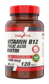 Nevfix B12 Folic Acid Biotin Aromasız Yetişkin Vitamin 120 Tablet