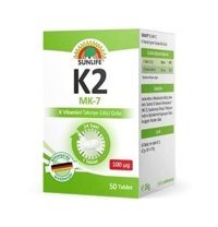 Sunlife Vitamin K2 Mk-7 Aromasız Yetişkin Vitamin 50 Tablet
