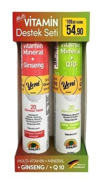 Sunlife Multivitamin Mineral Ginseng + Multivitamin Mineral Q10 greyfurt - Portakal Yetişkin Vitamin 2x20 Tablet