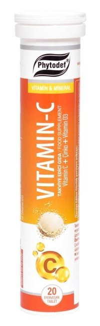 Phytodef Vitamin C Çinko Vitamin D3 Aromasız Yetişkin Vitamin 20 Tablet
