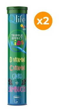 Qlife Tripple Effect Kids D Vitamini - C Vitamini - Çinko Portakallı Yetişkin Vitamin 2x20 Efervesan