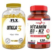 Flx Omega 3 Balık Yağı Ve Vitamin D3K2 Aromasız Yetişkin Vitamin 120 Tablet - 180 Softgel
