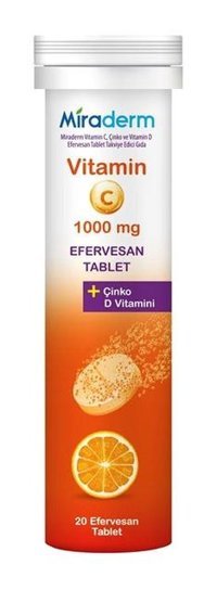 Miraderm Vitamin C Aromasız Yetişkin Vitamin 20 Tablet