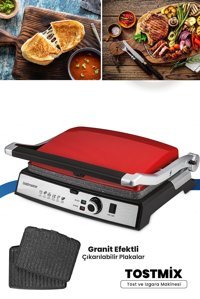 Goldmaster Tostmix 6 Dilim Granit Çıkartılabilir Plaka Tek Yönlü 2000 W Izgaralı Kırmızı Tost Makinesi