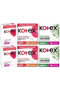 Kotex Organik Antialerjik Kalın-İnce-Orta Normal-Ultra Uzun-Uzun 58'li Hijyenik Ped 6 Adet
