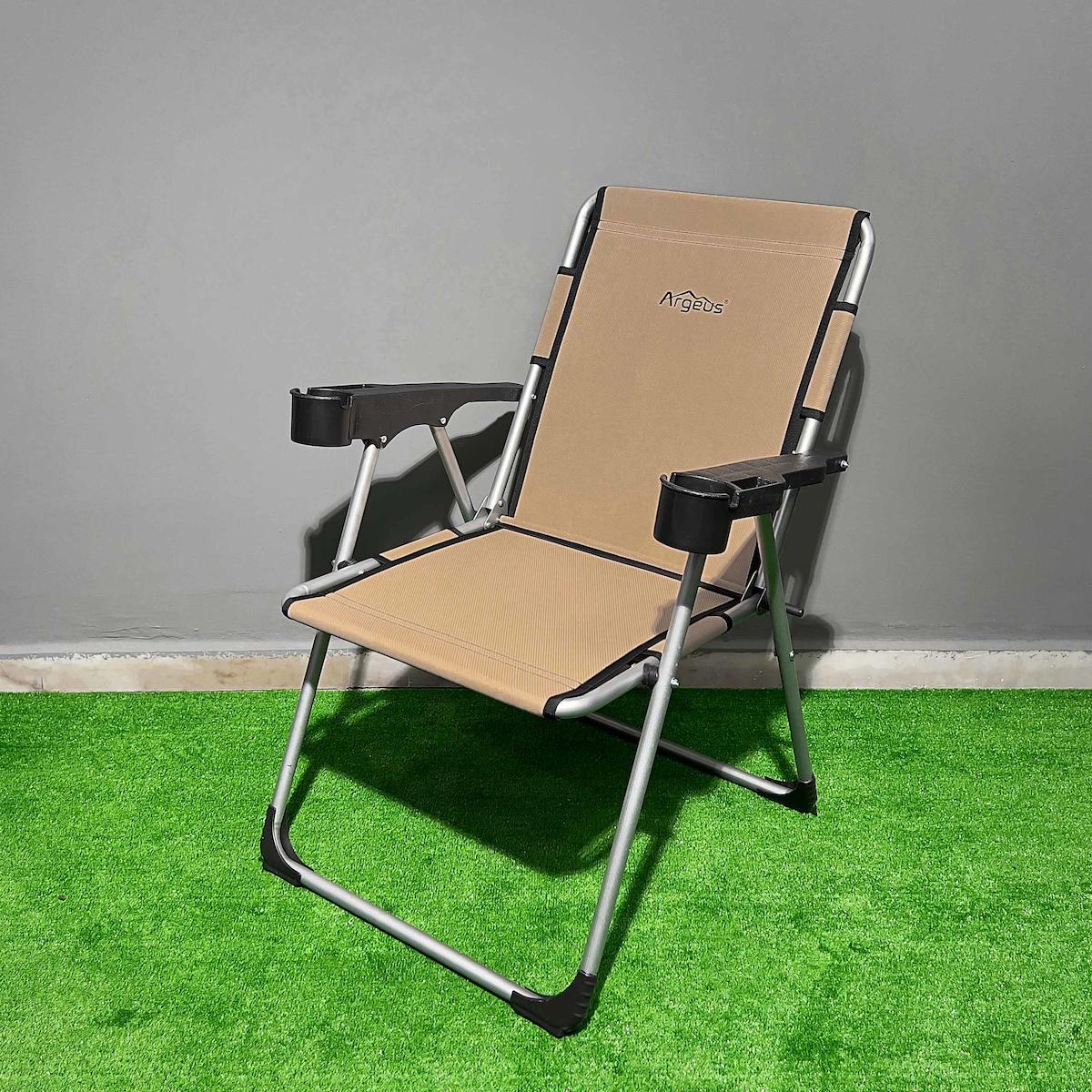 Argeus A-02 Katlanır Kolçaklı Bej Tekli Kamp Sandalyesi