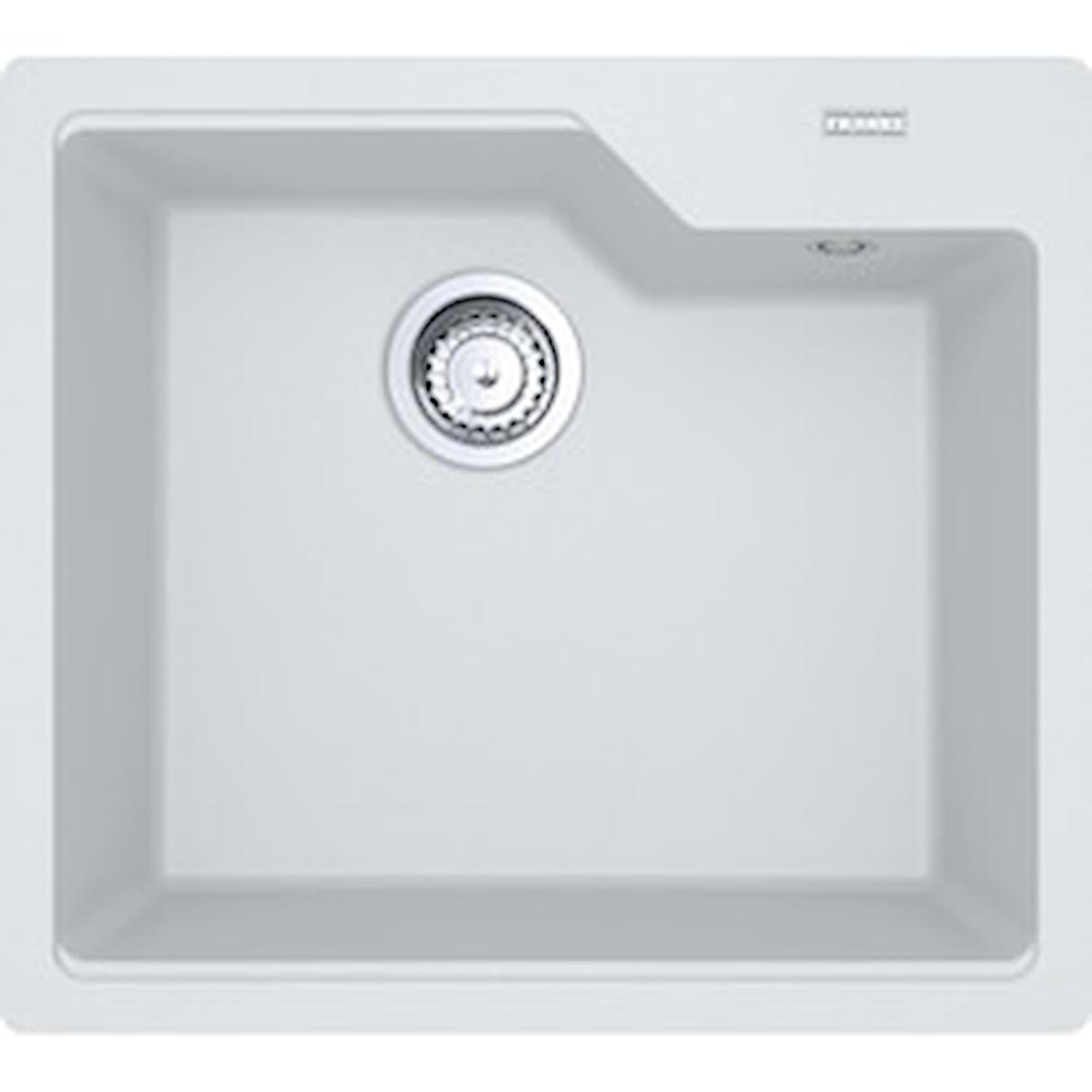 Franke Urban UBG 610-56 Bianco 500 mm Damlalıklı Tezgah Altı Tek Gözlü Kare Orta Granit Eviye Beyaz
