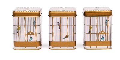 Evle Birdcage 3 Parça Kare - Silindir Metal Saklama Kabı