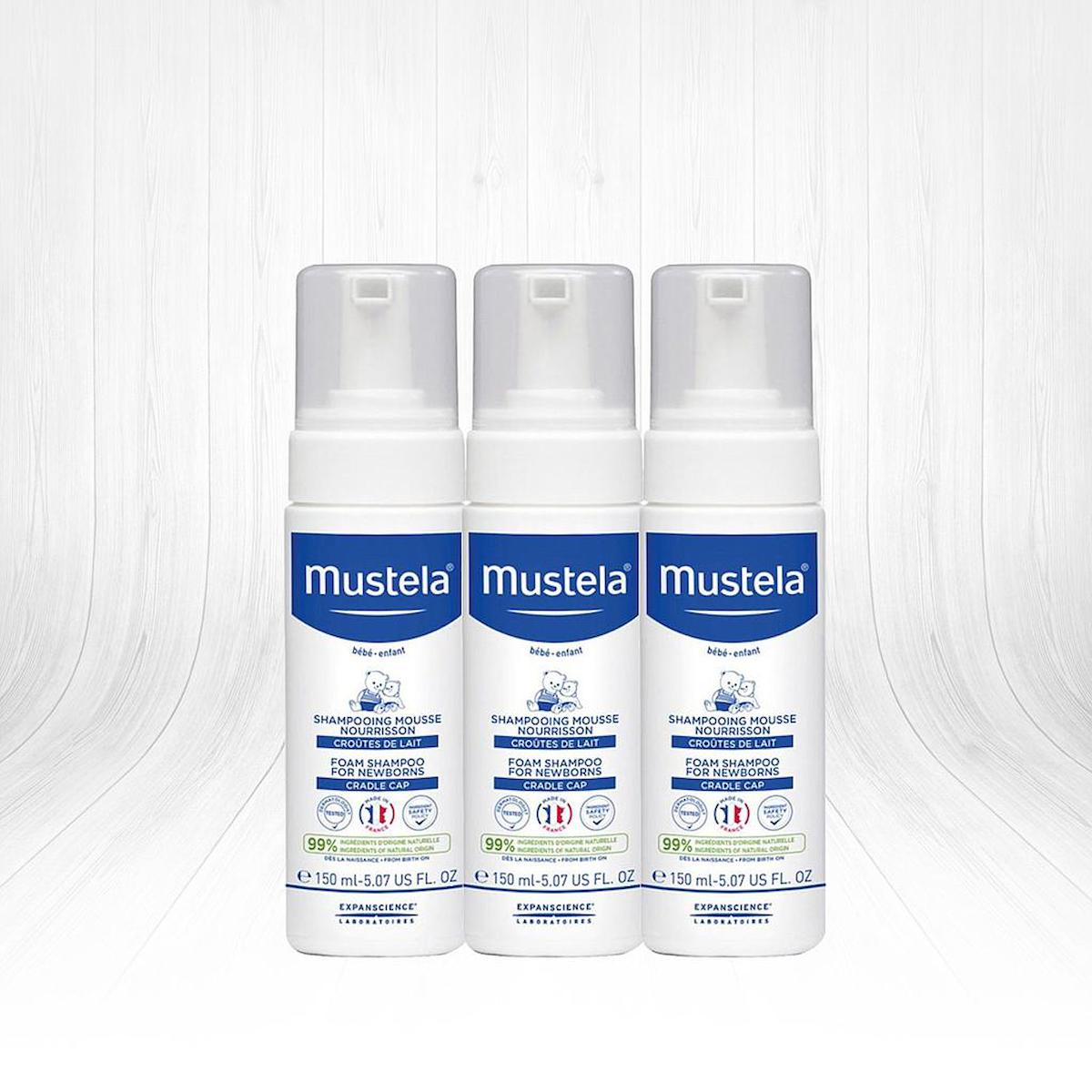 Mustela Köpüklü Konak Önleyici Göz Yakmayan Hipoalerjenik Yenidoğan Normal Ciltler İçin Hindistan Cevizli Bebek Şampuanı 3x150 ml