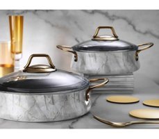 Brioni Marble 4 Parça Granit Tencere ve Tava Seti