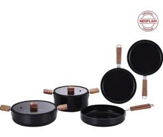 Neoflam Bien Black 7 Parça Alüminyum - Döküm Tencere ve Tava Seti