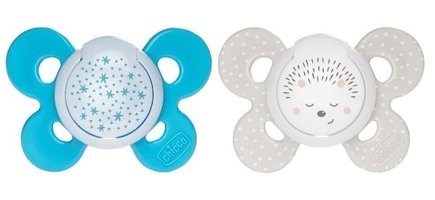 Chicco Physio Comfort 18 Ay+ Ortodontik Damaklı Silikon 2'li Emzik Gri-Turkuaz
