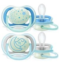 Philips Avent Ultra Air Nighttime 0-6 Ay Fosforlu Delikli Kiraz Uçlu Silikon Emzik Beyaz-Gold