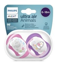Philips Avent Ultra Air Animals 0-6 Ay Kiraz Uçlu Silikon 2'li Emzik Gri-Gold