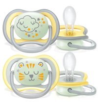 Philips Avent Ultra Air Nighttime 18 Ay+ Fosforlu Delikli Ortodontik Silikon Emzik Pembe