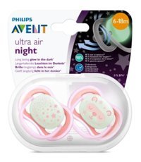 Philips Avent Ultra Air Nighttime 6-18 Ay+ Fosforlu Delikli Kiraz Uçlu Silikon 2'li Emzik Bej