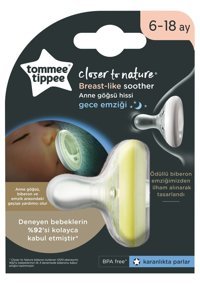 Tommee Tippee Breastlike 6-18 Ay+ Fosforlu Delikli Ortodontik Kauçuk Emzik Sarı