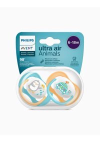 Philips Avent Ultra Air Animals 6 Ay+ Kiraz Uçlu Silikon 2'li Emzik Somon-Yeşil