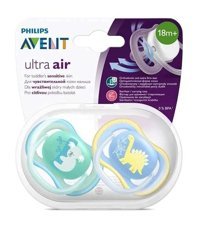 Philips Avent Ultra Air Nighttime 18 Ay+ Fosforlu Delikli Ortodontik Silikon 2'li Emzik Mavi