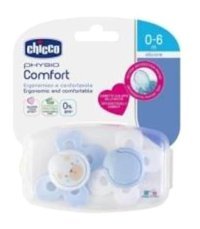 Chicco Physio Comfort 0-6 Ay Ortodontik Damaklı Silikon 2'li Emzik Beyaz-Mavi