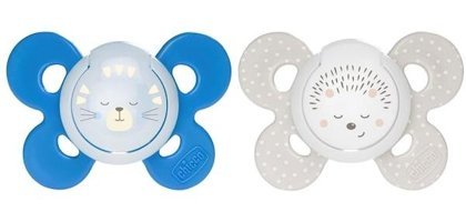 Chicco Physioforma Comfort 0-6 Ay Ortodontik Damaklı Silikon 2'li Emzik Bej-Mavi