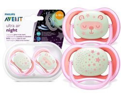 Philips Avent Ultra Air Nighttime 0-6 Ay Fosforlu Delikli Kiraz Uçlu Silikon Emzik Beyaz-Mavi