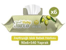 Baby Turco Zeytinyağlı 90 Yaprak 6'lı Paket Islak Mendil